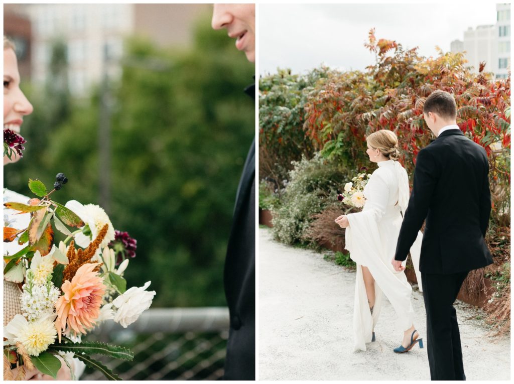 The couple walks towards their nontraditional wedding