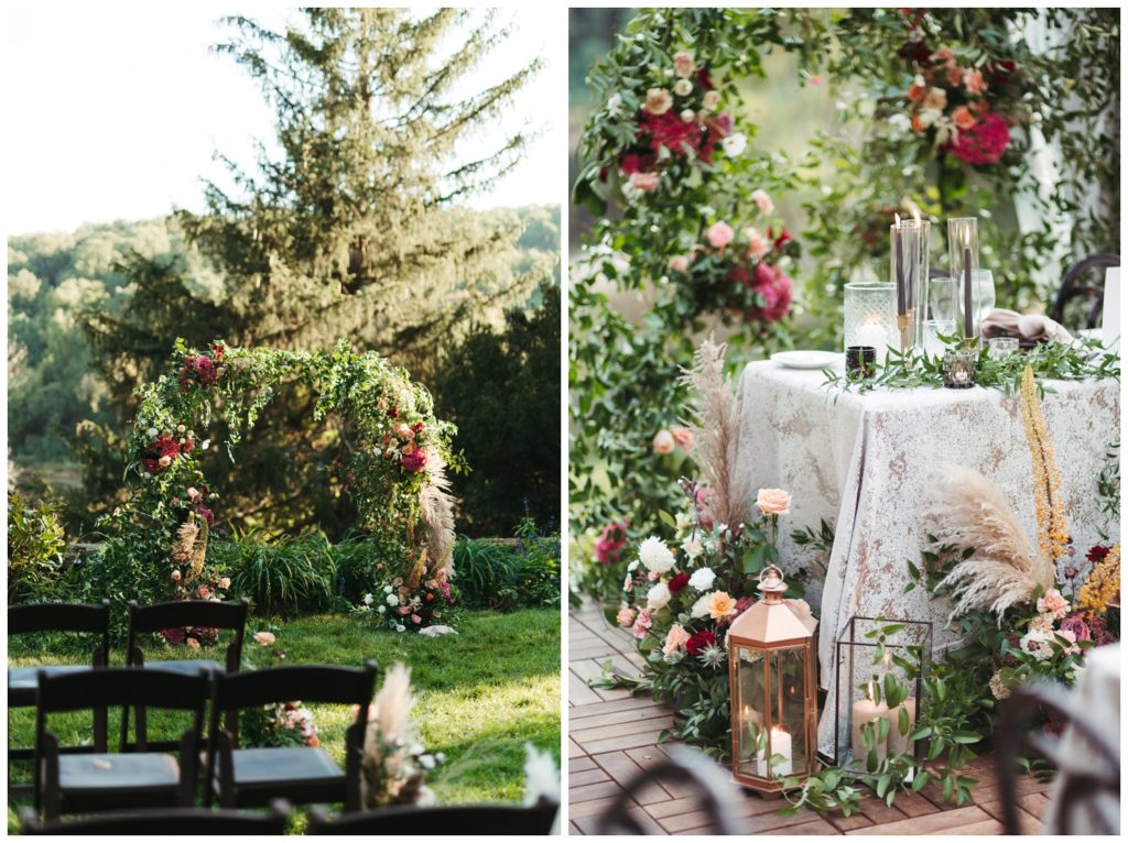 The ceremony arbor and sweetheart table for a Philadelphia micro wedding