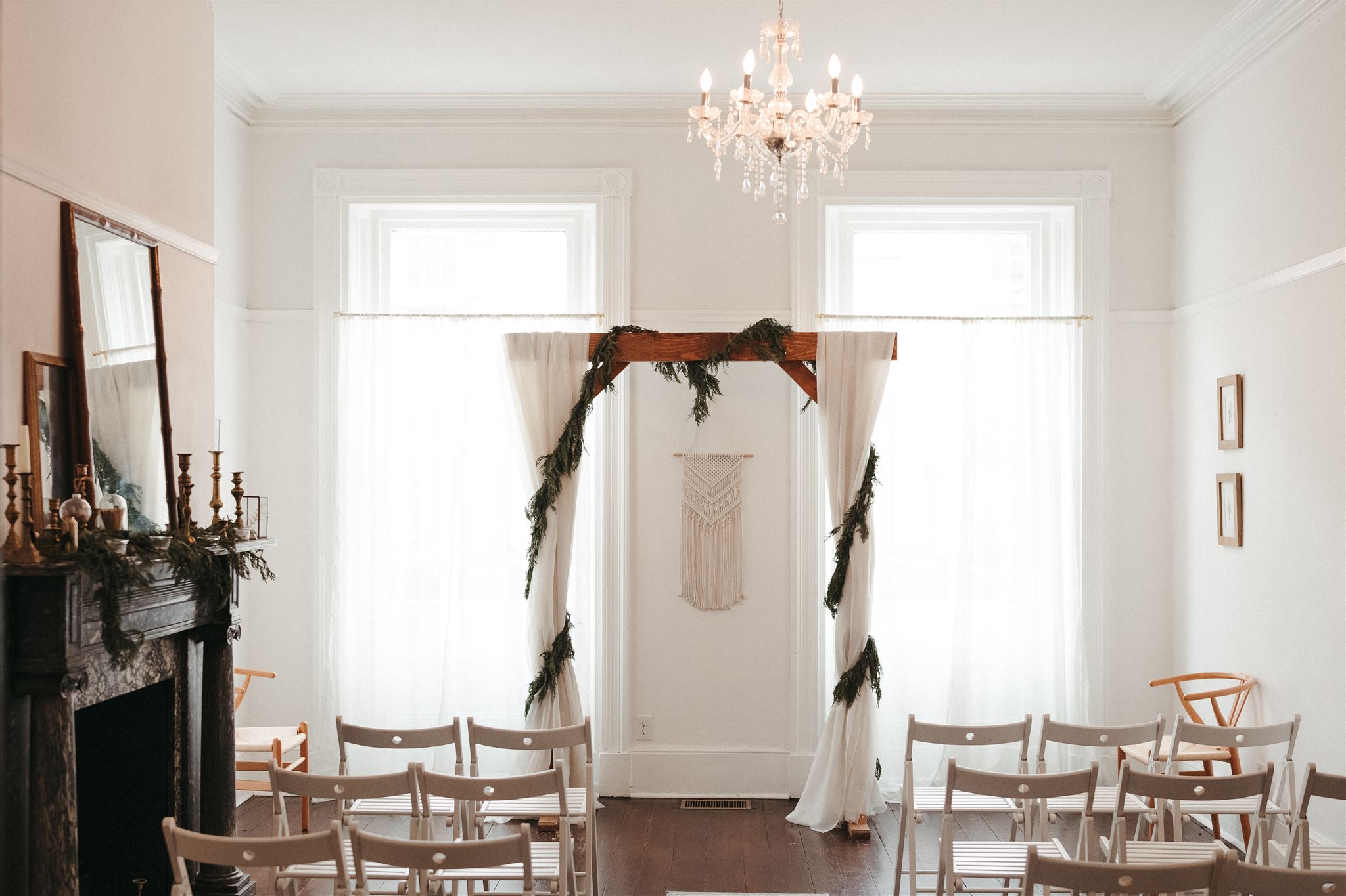 Shot for Jess Flynn - How to Elope in Philadelphia 2022: Minimalist and aesthetic wedding ceremony setup at Vaux Studio